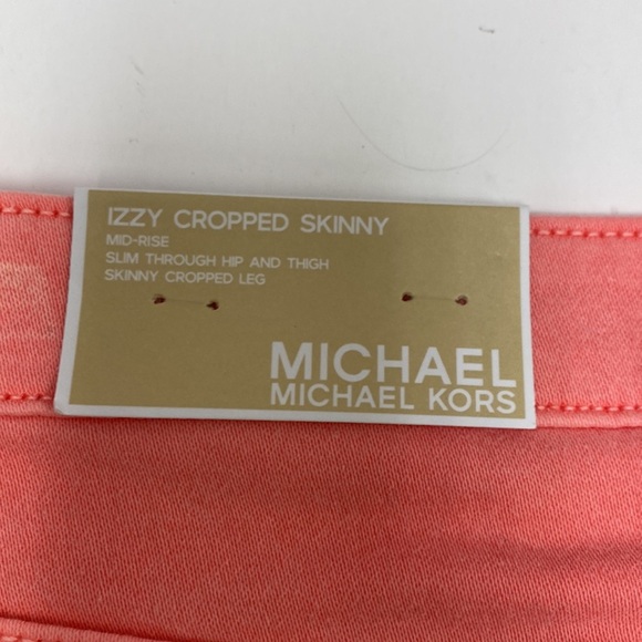 Michael Kors Izzy Cropped Skinny Mid-Rise Jeans (color coral) - Picture 8 of 10